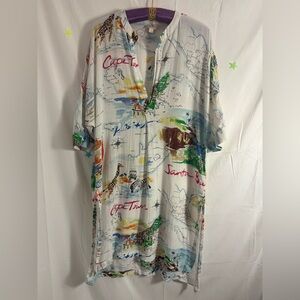 Gap Love Dreamwell Print Crinkle Popover Linen Blend Oversized Shirt Dress  M